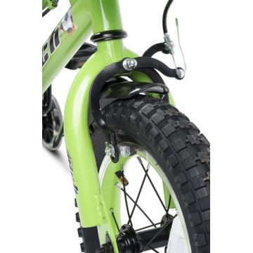Bicicleta copii Rich Baby R1207A 12 inch C-Brake roti ajutatoare cu led cadru verde cu design negru