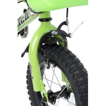 Bicicleta copii Rich Baby R1207ARN 12 inch C-Brake roti ajutatoare cu led cadru verde cu design negru