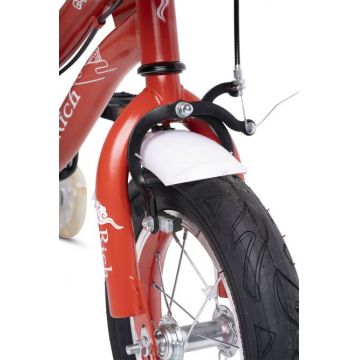 Bicicleta fete Rich Baby R1208A 12 inch C-Brake roti ajutatoare cadru rosu cu design alb