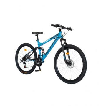 Bicicleta MTB-HT Shimano Tourney TZ500D 21 Viteze 27.5 inch Velors V2761D cadru albastru cu design negru