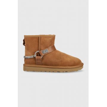 UGG cizme de zapada din piele intoarsa W Classic Mini Chains Ii culoarea maro