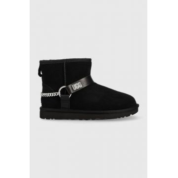 UGG cizme de zapada din piele intoarsa W Classic Mini Chains Ii culoarea negru