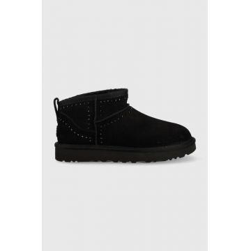 UGG cizme de zapada din piele intoarsa W Classic Ultra Mini Bling culoarea negru