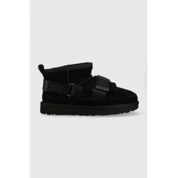 UGG cizme de zapada din piele intoarsa W Classic Ultra Mini Hybrid culoarea negru