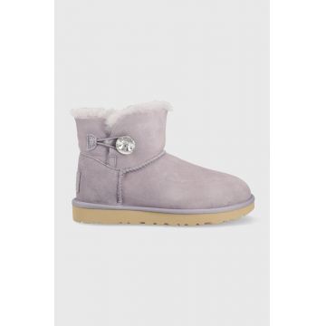 UGG cizme de zapada din piele intoarsa W Mini Bailey Button Bling culoarea violet