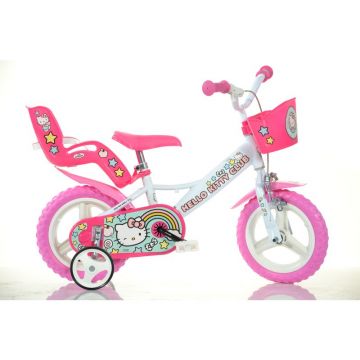 Dino Bikes - Bicicleta cu pedale 12 , Hello Kitty, 12 , Cu roti ajutatoare, Roz