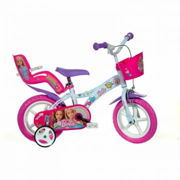 Dino Bikes - Bicicleta cu pedale , Barbie, 12 , Cu roti ajutatoare, Roz