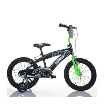 Dino Bikes - Bicicleta cu pedale BMX 165XC, 16 , Cu roti ajutatoare, Albastru/Verde