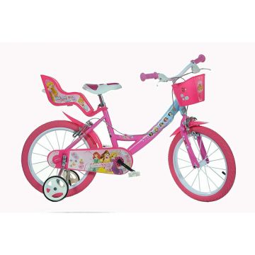 Dino Bikes - Bicicleta cu pedale , Disney Princess, 14 , Cu roti ajutatoare, Roz