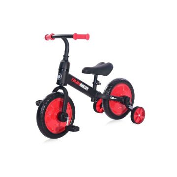 Lorelli - Bicicleta 2in1, Cu pedale, Fara pedale, RUNNER, Cu roti auxiliare, Red