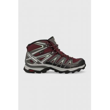 Salomon pantofi X Ultra Pioneer Mid GTX femei, culoarea bordo