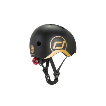 Casca de protectie pentru copii, sistem de reglare magnetic cu led, XXS-S, 45-51 cm, 1 an+, Black Gold, Scoot Ride
