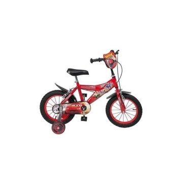 Toimsa - Bicicleta cu pedale , Disney Cars, 14 , Cu roti ajutatoare, Rosu