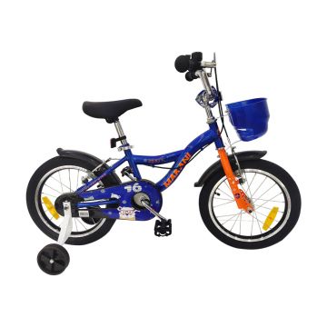 Bicicleta 16 inch cu roti ajutatoare si cosulet frontal Makani Bentu Dark Blue