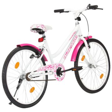 vidaXL Bicicletă pentru copii, roz și alb, 24 inci