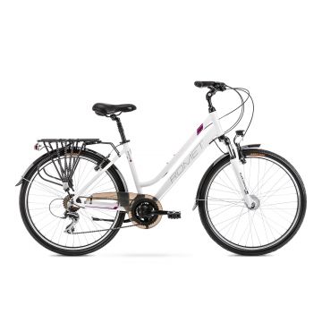 Bicicleta de Trekking/Oras pentru femei Romet Gazela 26 2 Vers. 2 Alb/Mov 2023