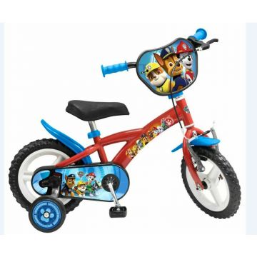 Bicicleta pentru copii, Toimsa, Paw Patrol, 12 inch, Cu roti ajutatoare, Conform cu standardul european de securitate EN71, Rosu/ Albastru