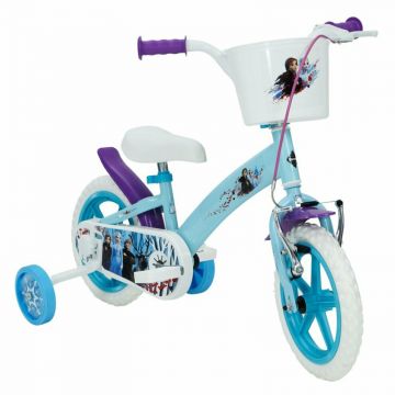 Bicicleta pentru copii, Huffy, Disney Frozen, 12 inch, Cu roti ajutatoare si cosulet frontal, Albastru