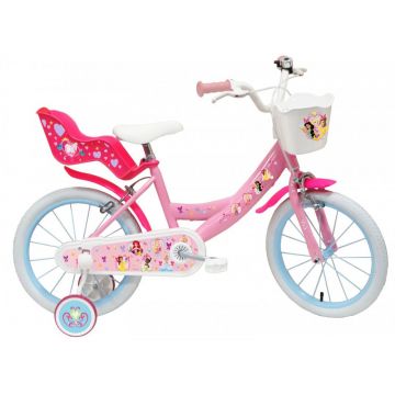 Bicicleta pentru copii Denver Minnie Cutest 12 inch, frana de mana pe ambele roti, clopotel, roti ajutatoare detasabile, suport pentru papusi
