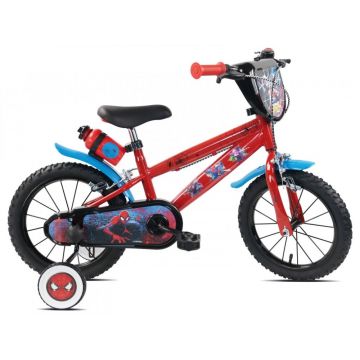 Bicicleta pentru copii Denver Spiderman 14 inch, frana de mana pe ambele roti, claxon, sticla de apa, aparatoare noroi fata si spate, spite metalice, roti gonflabile