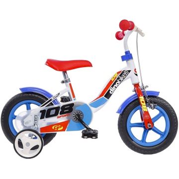 Bicicleta copii Dino Bikes 10' 108 Sport alb si albastru cu frana