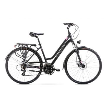 Bicicleta de trekking pentru femei Romet Gazela 28 2 Negru lucios/Roz 2023
