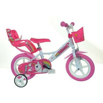 Dino Bikes - Bicicleta cu pedale Unicorn, 12 , Cu roti ajutatoare
