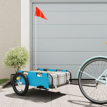 vidaXL Remorcă bicicletă pentru marfă, albastru, textil oxford și fier