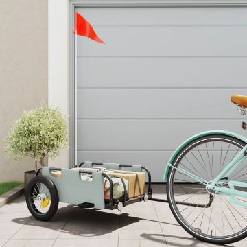 vidaXL Remorcă de bicicletă pentru marfă, gri, textil oxford și fier