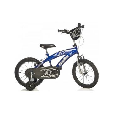 Dino Bikes - Bicicleta cu pedale BMX, 16 , Cu roti ajutatoare, Albastru