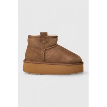 Emu Australia cizme de zapada din piele intoarsa Foy Flatform Micro culoarea maro, W13073.CHES