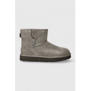 UGG cizme de zapada din piele intoarsa Classic Mini Bailey Zip culoarea gri, 1151230