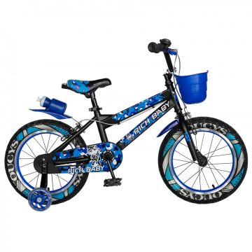 Bicicleta baieti  RICH BABY R16WTA, roata 16  , roti ajutatoare cu LED, 4-6 ani, culoare negru albastru