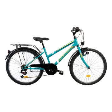 Bicicleta Copii Colinelli COL14, Schimbator TSM10R, 6 Viteze, Cadru Otel, Marimea 350 mm, Roti 24 inch, Frane V - Brake, Culoare Turcoaz