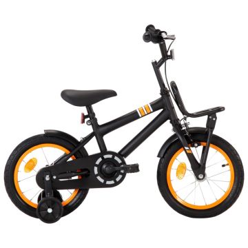 Bicicletă copii cu suport frontal negru și portocaliu 14 inci