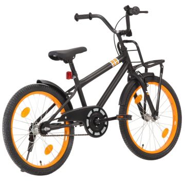 Bicicletă copii cu suport frontal negru și portocaliu 20 inci