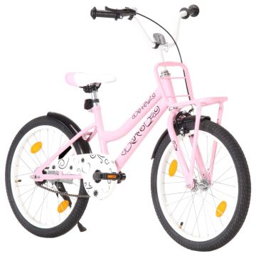 Bicicletă de copii cu suport frontal roz și negru 20 inci