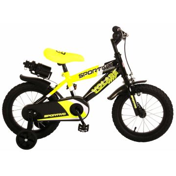 Bicicleta pentru baieti Volare Sportivo, 14 inch, culoare Negru Galben neon, frana de mana + contra