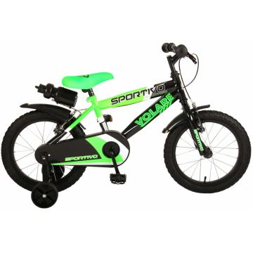 Bicicleta pentru baieti Volare Sportivo, 16 inch, culoare Verde neon Negru, frana de mana fata - spate