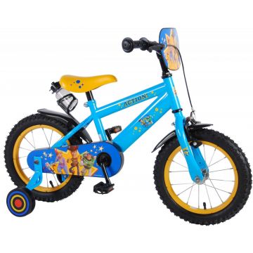 Bicicleta pentru copii Disney Toy Story 4, 14 inch, culoare albastru galben, frana de mana + contra