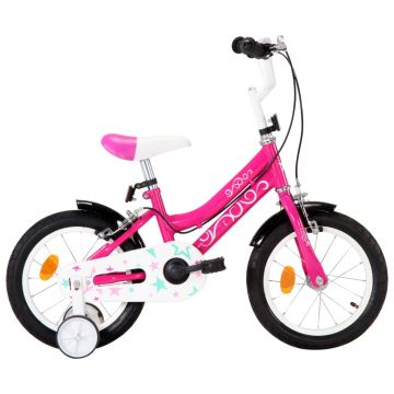 Bicicletă pentru copii negru și roz 14 inci