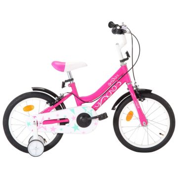 Bicicletă pentru copii negru și roz 16 inci