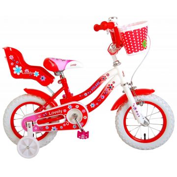 Bicicleta Volare Lovely pentru fete, 12 inch, culoare rosu alb, frana de mana + contra