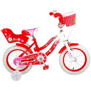 Bicicleta Volare Lovely pentru fete, 14 inch, culoare Rosu Alb, frana de mana + contra