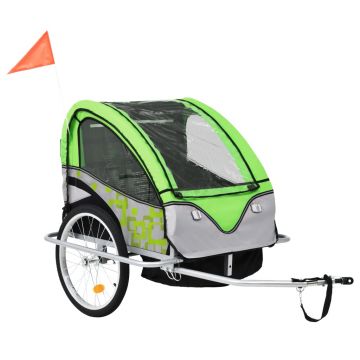 Remorcă de bicicletă & Cărucior copii 2-in-1 verde și gri
