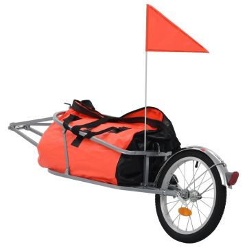 Remorcă de bicicletă pentru bagaje cu sac portocaliu și negru
