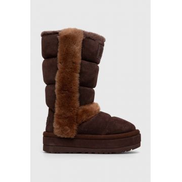 UGG cizme de zapada din piele intoarsa Classic Chillapeak Tall culoarea maro, 1145990