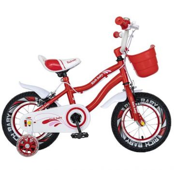 Bicicleta Copii Rich Baby R1204A, Roti 12inch, frana C-Brake, Roti Ajutatoare cu led (Rosu)
