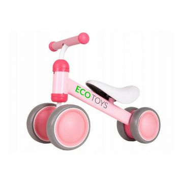 Bicicleta de echilibru, cu roti duble, pentru interior / exterior, Ecotoys, Roz, pentru copii, 18 - 36 luni, sarcina maxima 20 kg