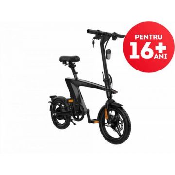 Bicicleta electrica iSEN H1 Flying Fish, Viteza maxima 25Km/h, Autonomie full electric 25 - 35Km, Motor 250W, IP54, roti 14inch (Negru)